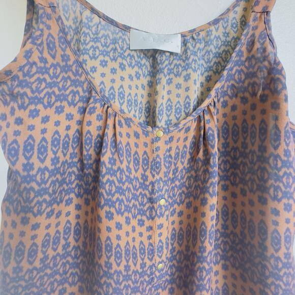 A.L.C. Silk Ikat Print Button Front Cami Tank Top Boho Minimalist Chic Layering - Picture 5 of 7